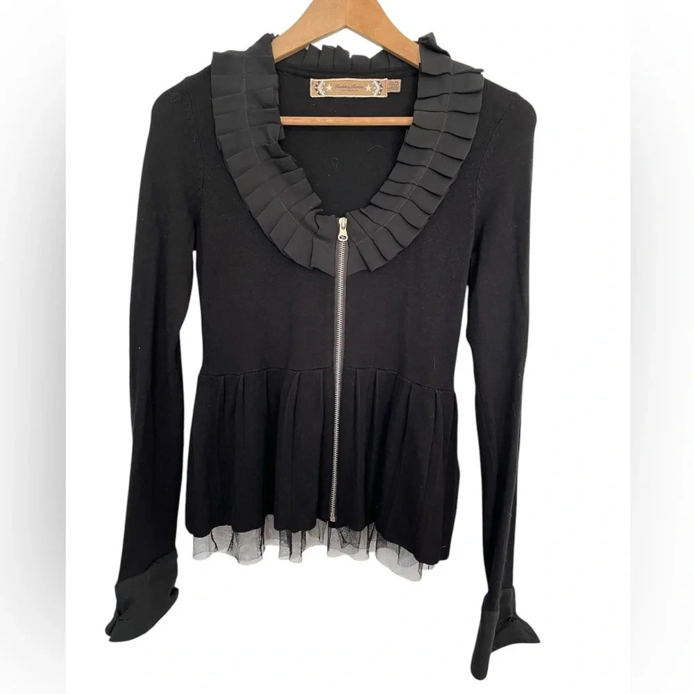Twelve by twelve Black Ruffled Zip-Up Cardigan size XS